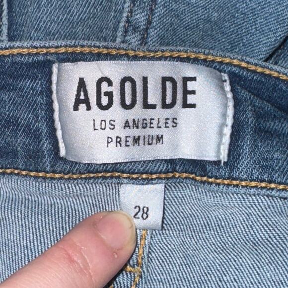 Agolde Sophie Skinny Jeans Women's Size 28 Dare Blue Distressed Raw Hem Mid Rise - Picture 6 of 7